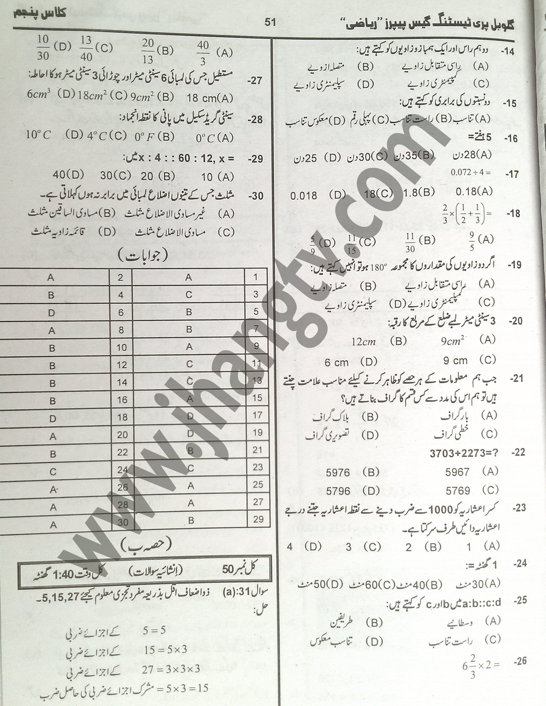 5th Class Math Guess Papers 2015  (5)