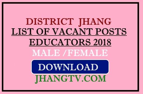 List of Vacant Posts Male Female District Jhang 2018 Educators Jobs for Transfer