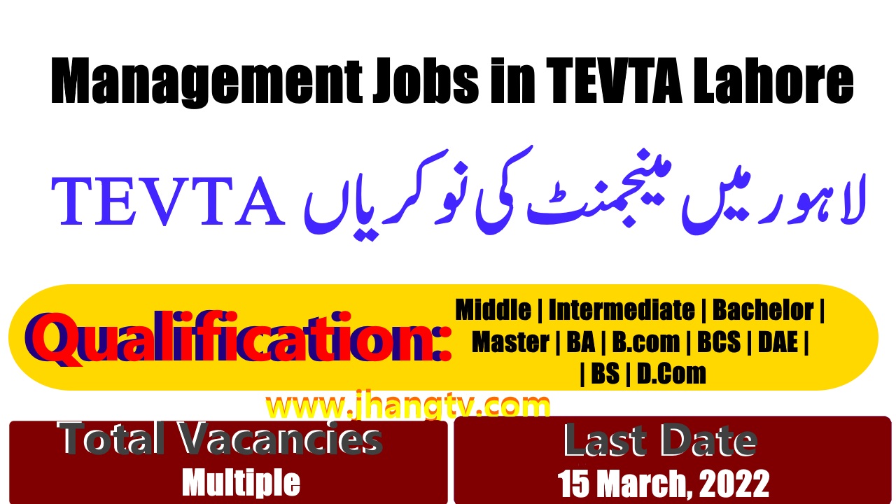 Management Jobs in TEVTA Lahore 2022