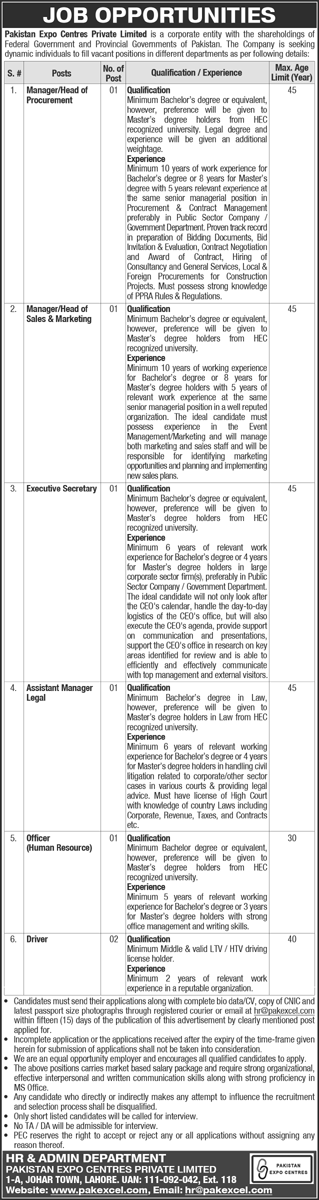 Pakistan Expo Centers Limited Jobs 2022
