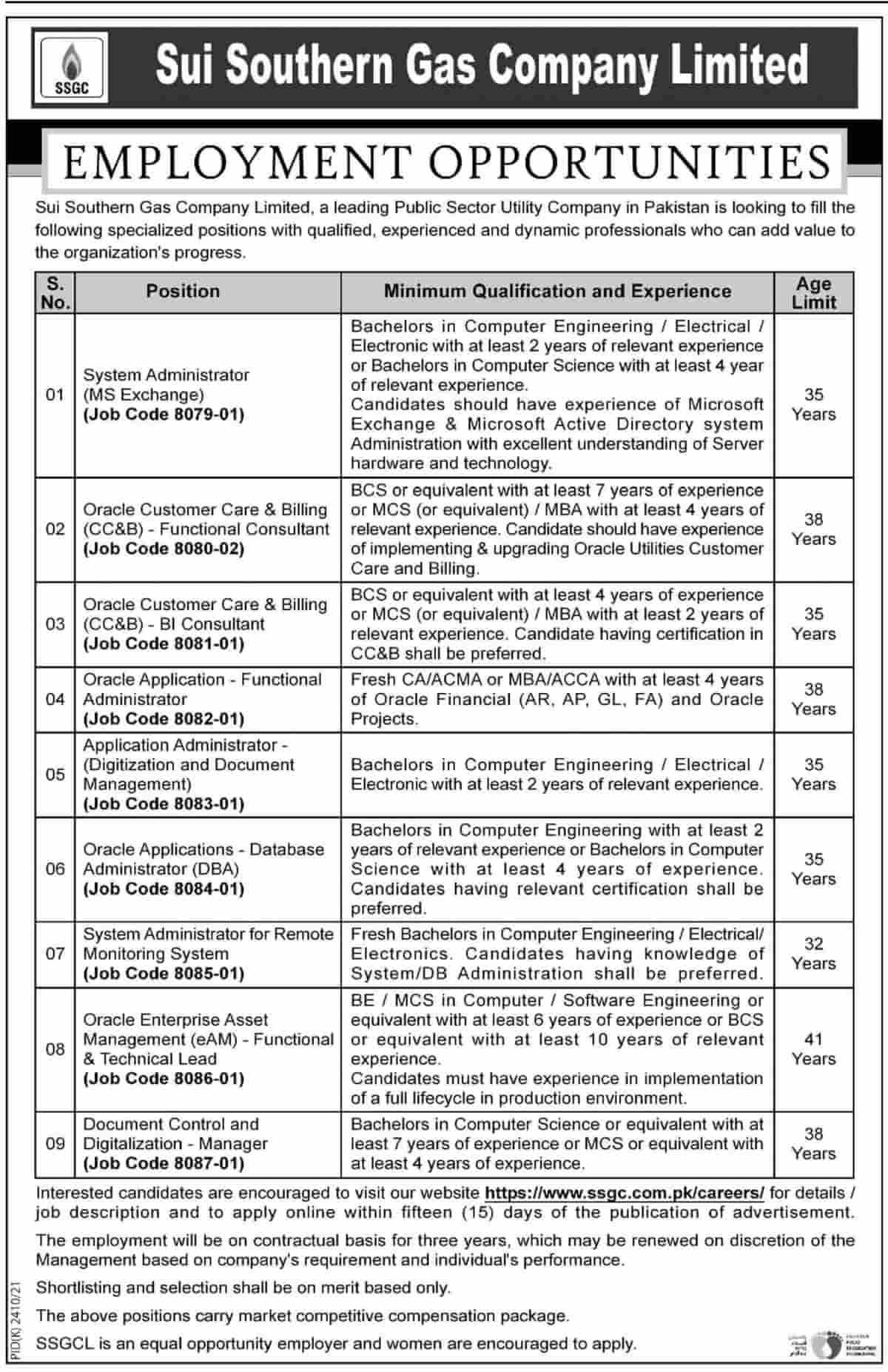 SUI Southern Gas Company Limited SSGC Jobs 2022 