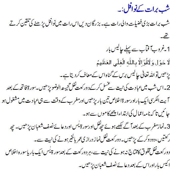 Shabe Barat Nawafil In Urdu 2022