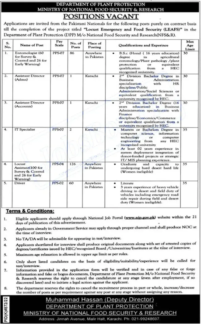 400+ Jobs in Ministry of National Food Security 2022