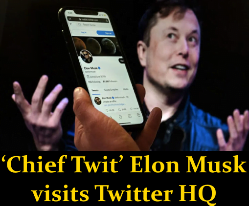 "Chief Twit" Elon Musk visits Twitter's headquarters as the takeover deadline approaches.