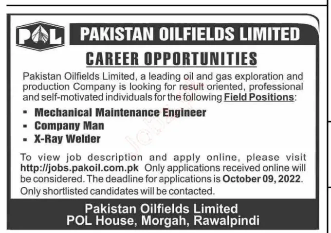 Jobs in Pakistan Oilfields Limited 2022
