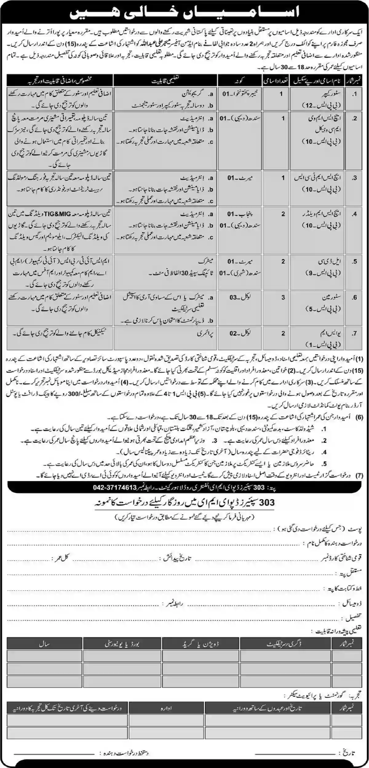 Pak Army Jobs 2022 303 Spares Depot EME Infantry Road Lahore