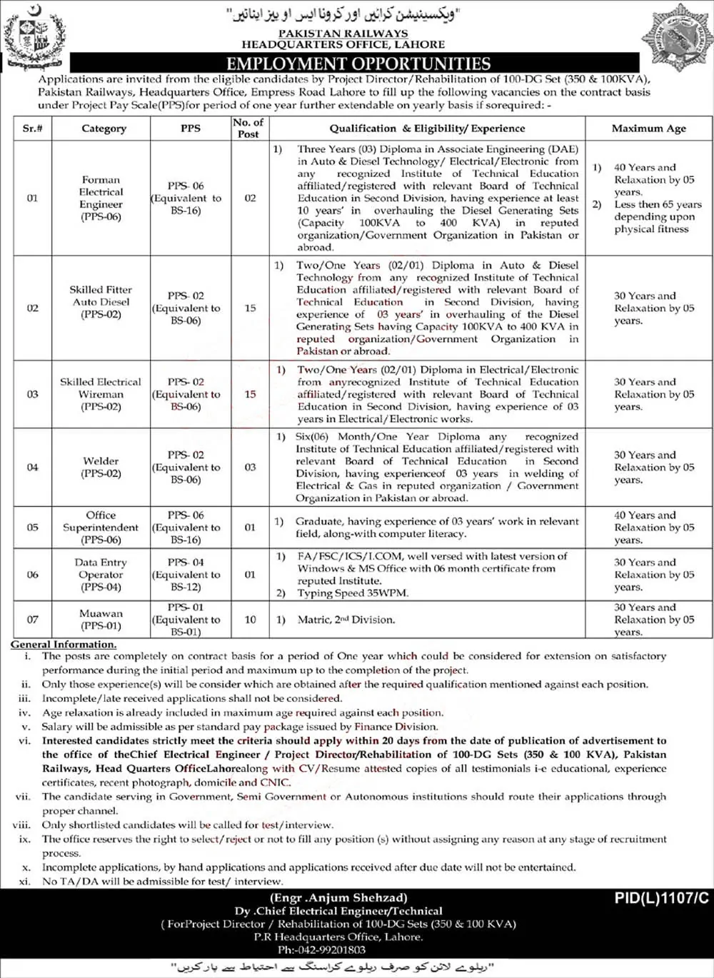 Pakistan Railways Jobs in Headquarters Offices 2022