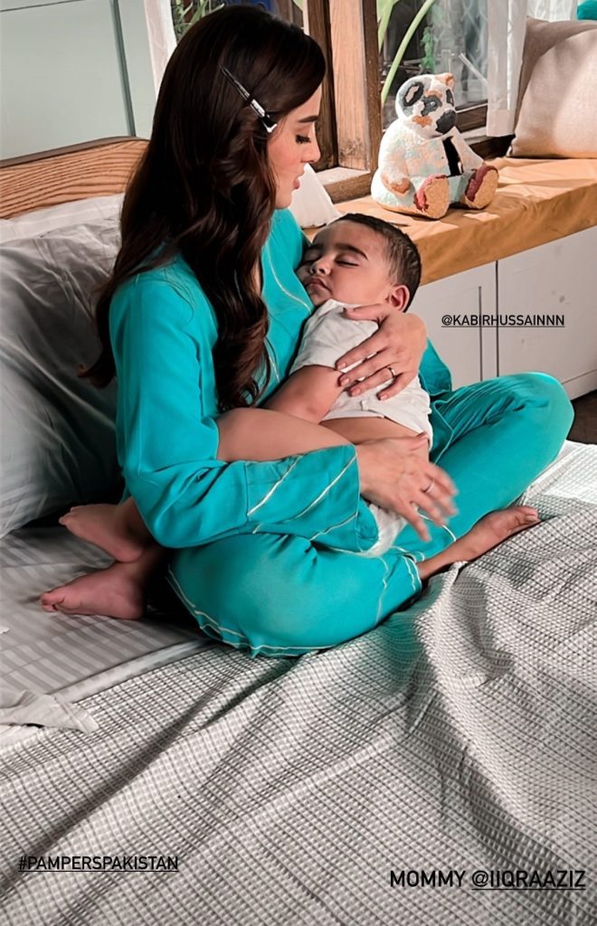 Iqra Aziz Photos of Her and Her Son from a Shoot's BTS
